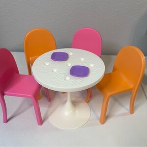 Barbie Dream House 2018 Dining Table With 4 Chairs Pink Orange White Mattel
